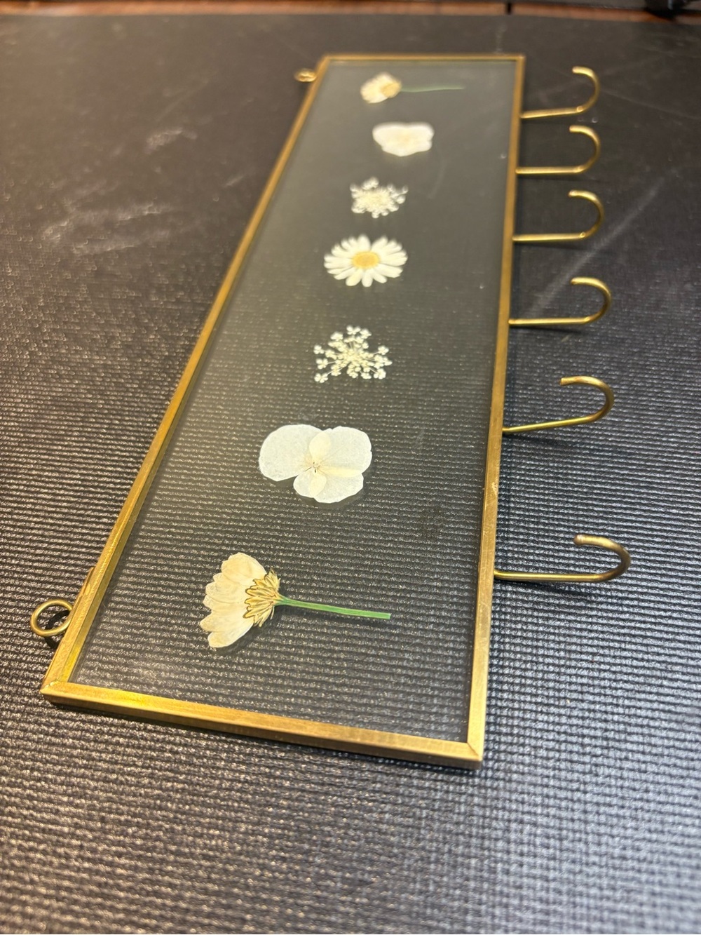 Pressed Flower Brass Key Holder Wall Art